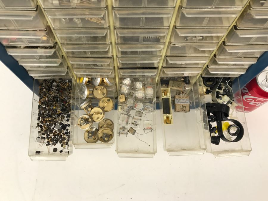 Large Metal Cabinet With Plastic Bins Loaded With Electronic Components - See All Photos [Photo 31]