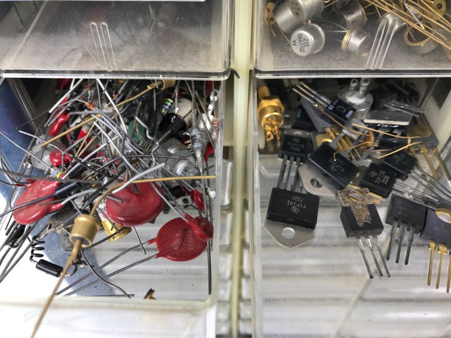 Large Metal Cabinet With Plastic Bins Loaded With Electronic Components - See All Photos [Photo 13]