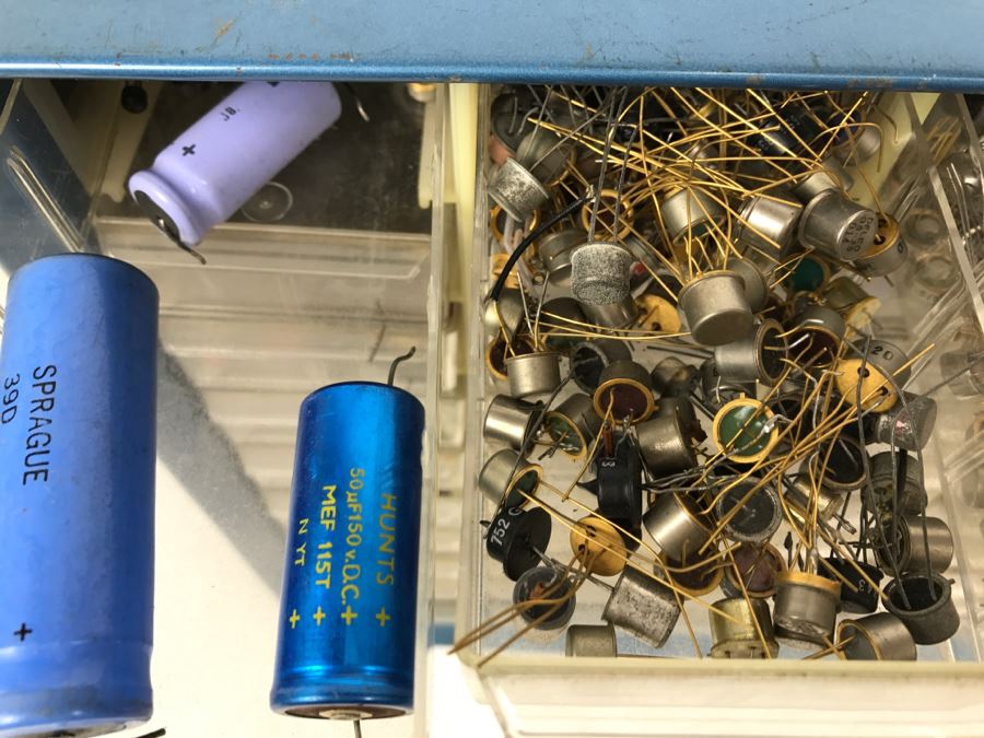 Large Metal Cabinet With Plastic Bins Loaded With Electronic Components - See All Photos [Photo 4]