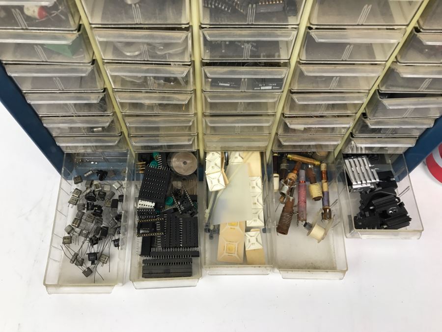 Large Metal Cabinet With Plastic Bins Loaded With Electronic Components - See All Photos [Photo 44]