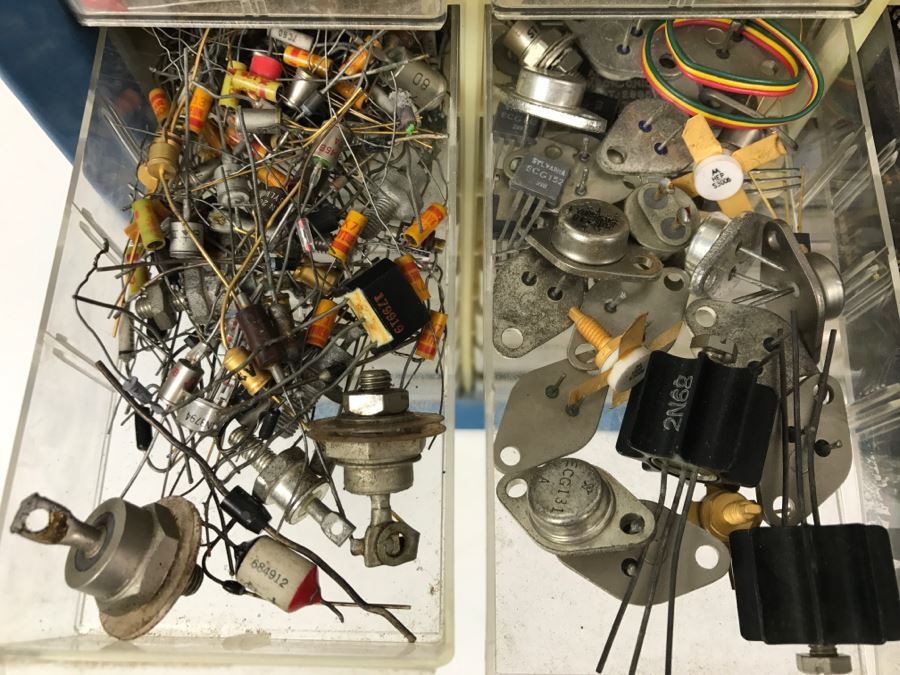 Large Metal Cabinet With Plastic Bins Loaded With Electronic Components - See All Photos [Photo 17]