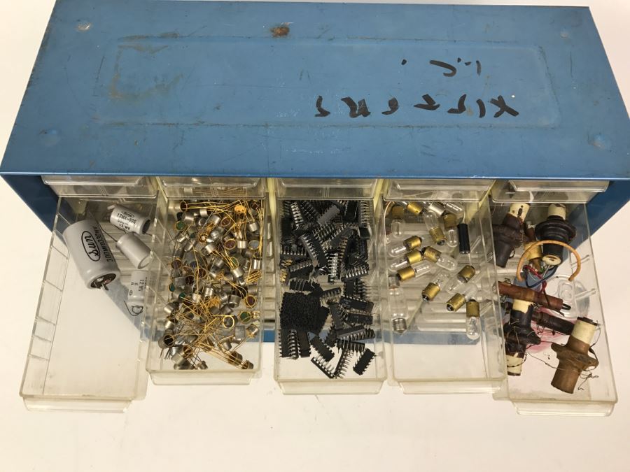 Large Metal Cabinet With Plastic Bins Loaded With Electronic Components - See All Photos [Photo 6]