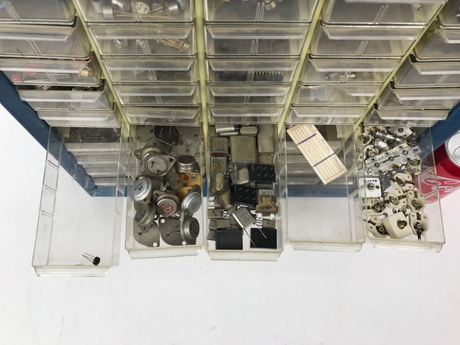 Large Metal Cabinet With Plastic Bins Loaded With Electronic Components - See All Photos [Photo 28]