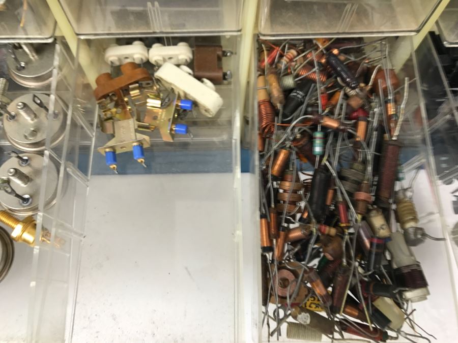 Large Metal Cabinet With Plastic Bins Loaded With Electronic Components - See All Photos [Photo 38]