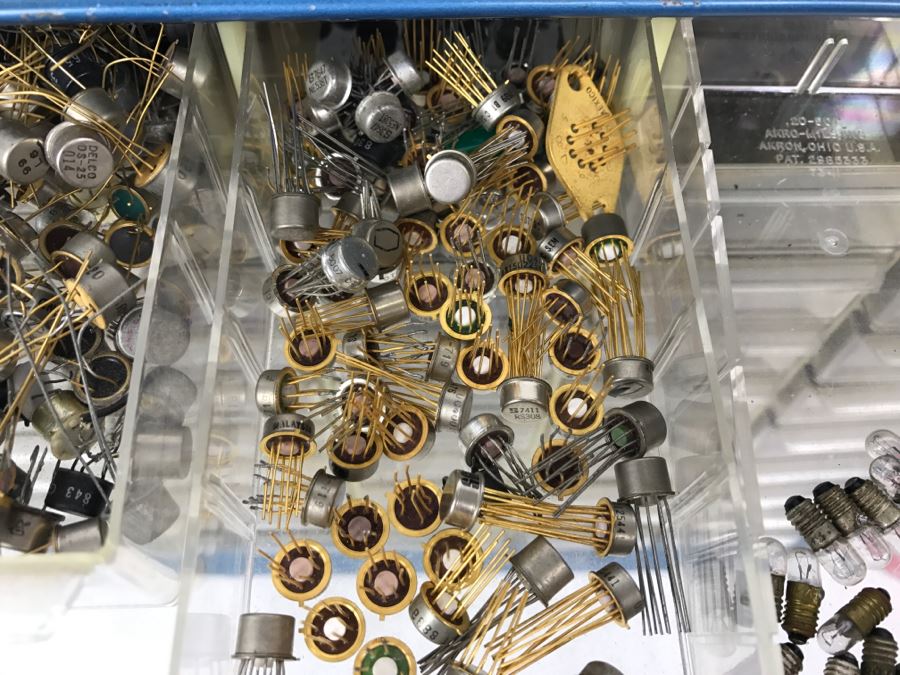 Large Metal Cabinet With Plastic Bins Loaded With Electronic Components - See All Photos [Photo 5]