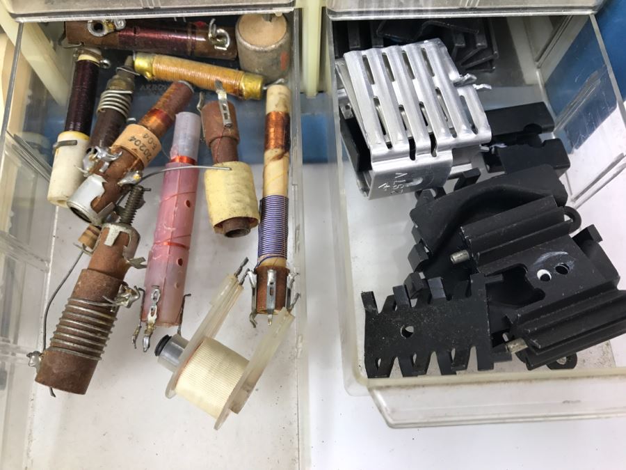 Large Metal Cabinet With Plastic Bins Loaded With Electronic Components - See All Photos [Photo 48]