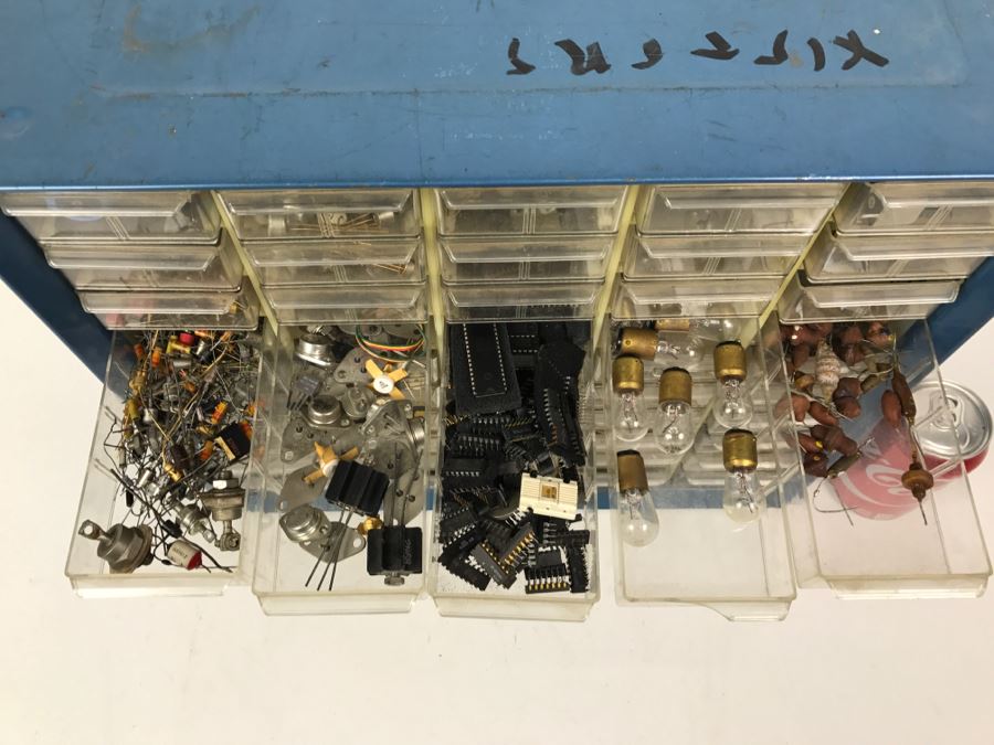 Large Metal Cabinet With Plastic Bins Loaded With Electronic Components - See All Photos [Photo 16]