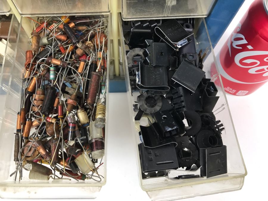 Large Metal Cabinet With Plastic Bins Loaded With Electronic Components - See All Photos [Photo 40]