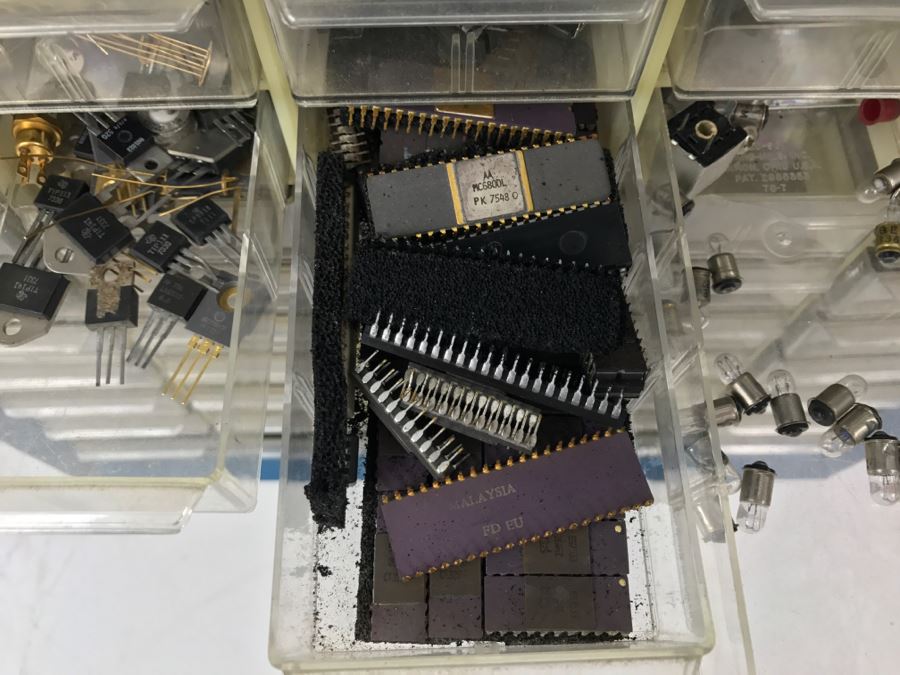 Large Metal Cabinet With Plastic Bins Loaded With Electronic Components - See All Photos [Photo 14]