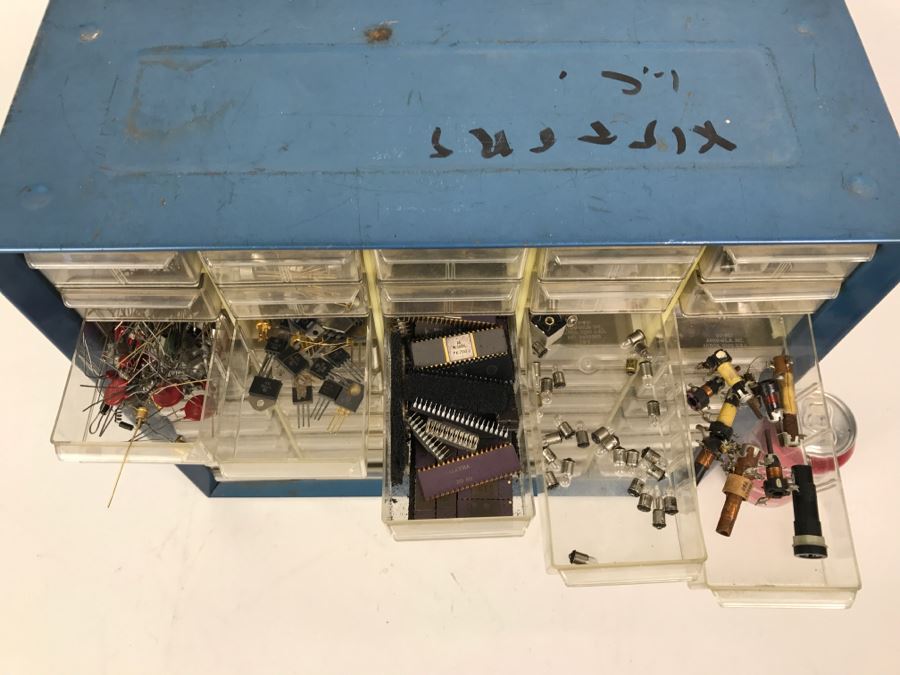 Large Metal Cabinet With Plastic Bins Loaded With Electronic Components - See All Photos [Photo 12]