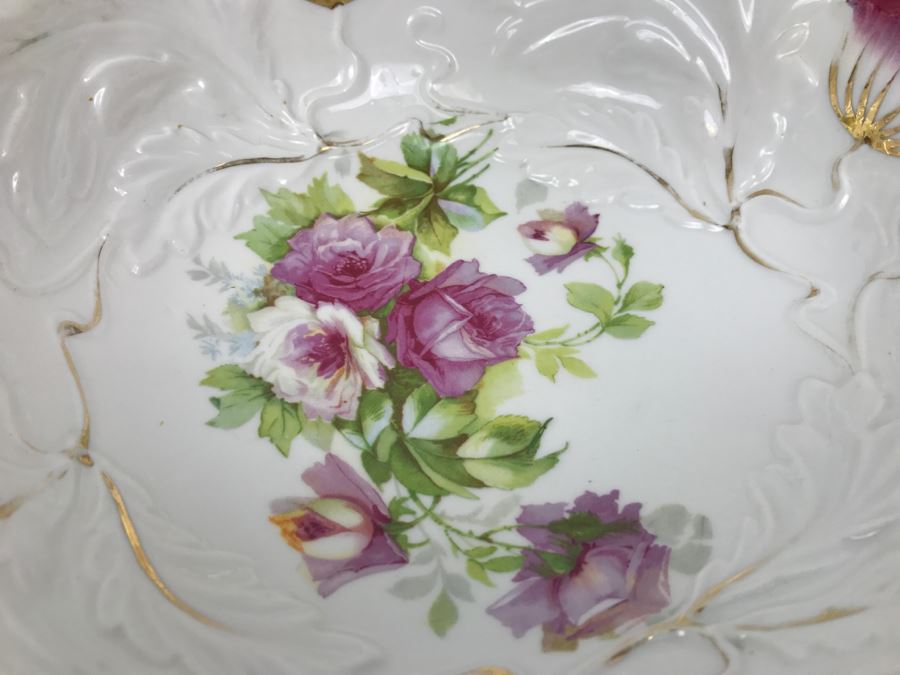 Vintage Serving Tray And Hand Painted Rose Bowl With Gold Detailing [Photo 6]