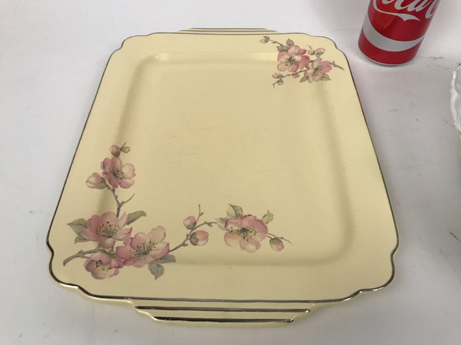 Vintage Serving Tray And Hand Painted Rose Bowl With Gold Detailing [Photo 2]