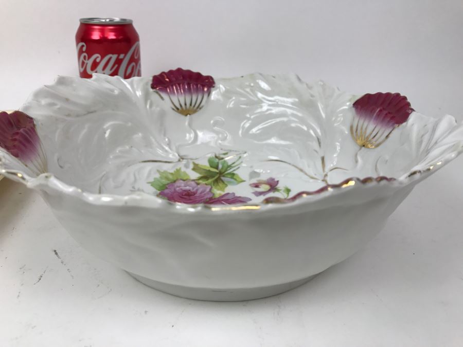 Vintage Serving Tray And Hand Painted Rose Bowl With Gold Detailing [Photo 5]