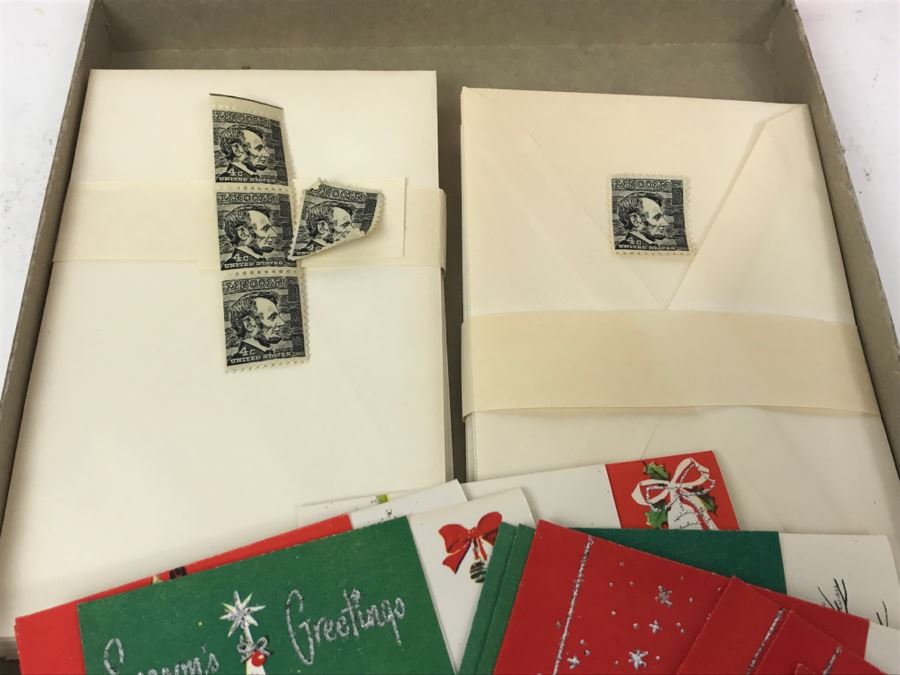 Vintage Christmas Sparkle Christmas Cards Plus Vintage Lincoln Mint Stamps [Photo 9]