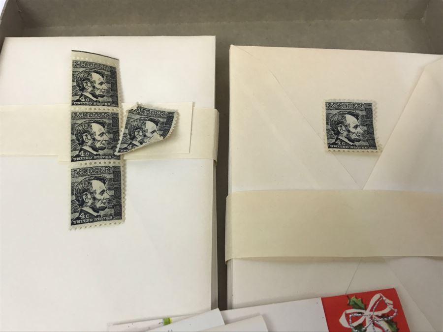 Vintage Christmas Sparkle Christmas Cards Plus Vintage Lincoln Mint Stamps [Photo 3]