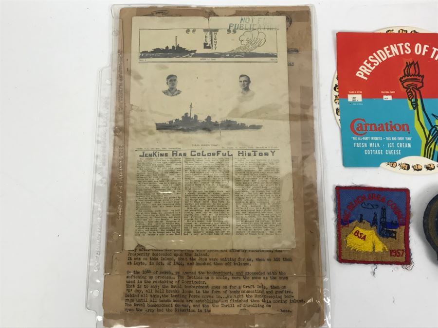 WWII Newsletter, Naval Patch, 1957 Long Beach BSA Patch And Carnation Advertising Presidents Of The U.S. [Photo 6]