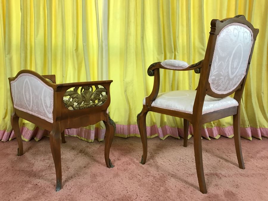 Stunning Italian Designer Wooden Bench And Armchair With Gilt Wood Carvings And Bronze Mounts [Photo 9]