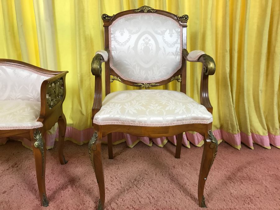 Stunning Italian Designer Wooden Bench And Armchair With Gilt Wood Carvings And Bronze Mounts [Photo 3]