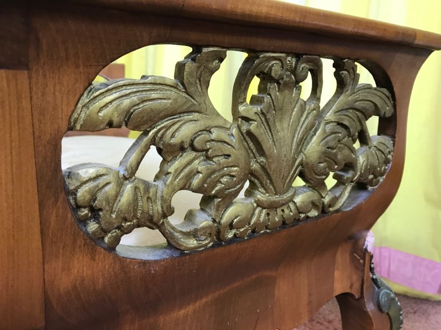 Stunning Italian Designer Wooden Bench And Armchair With Gilt Wood Carvings And Bronze Mounts [Photo 11]