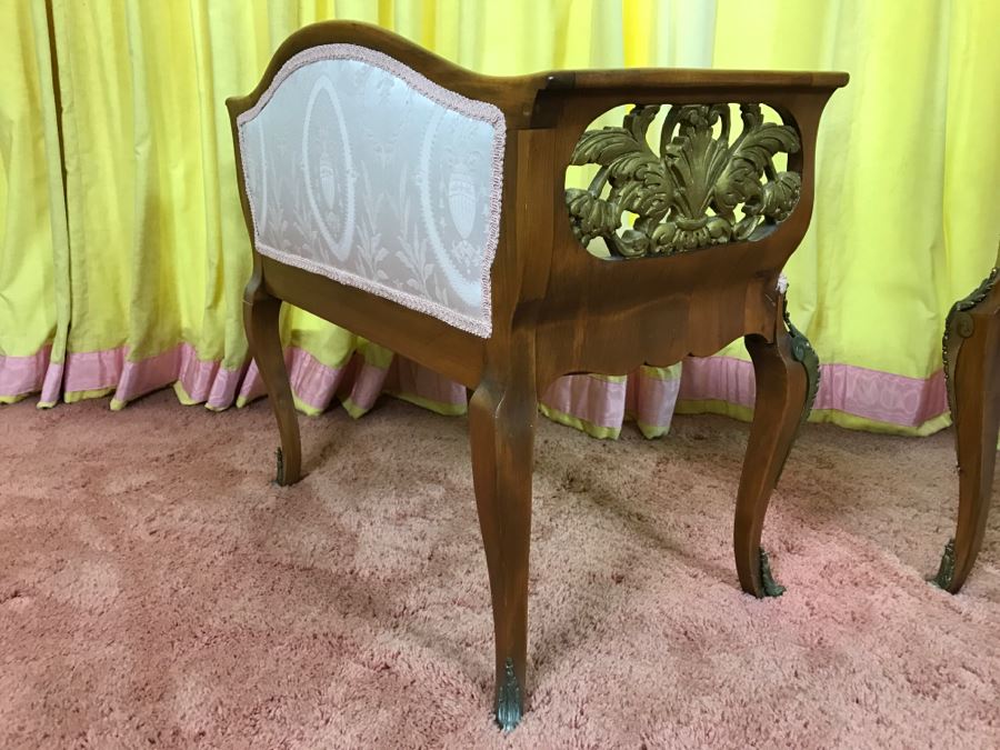 Stunning Italian Designer Wooden Bench And Armchair With Gilt Wood Carvings And Bronze Mounts [Photo 10]