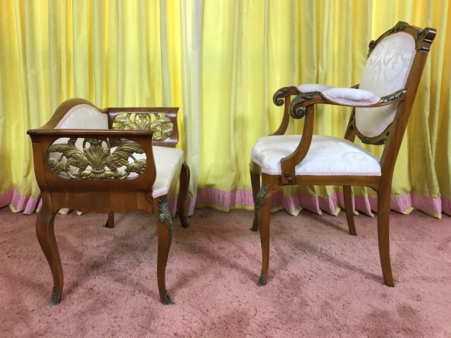 Stunning Italian Designer Wooden Bench And Armchair With Gilt Wood Carvings And Bronze Mounts [Photo 7]