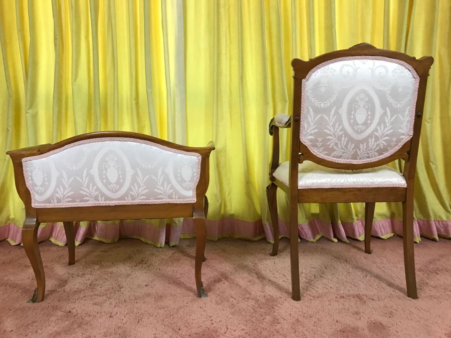 Stunning Italian Designer Wooden Bench And Armchair With Gilt Wood Carvings And Bronze Mounts [Photo 12]