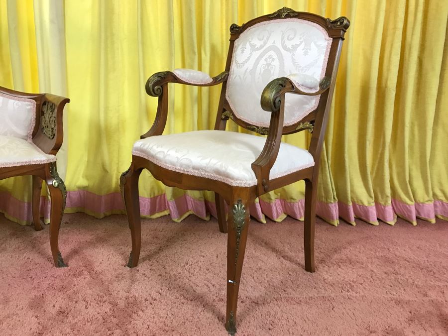 Stunning Italian Designer Wooden Bench And Armchair With Gilt Wood Carvings And Bronze Mounts [Photo 5]
