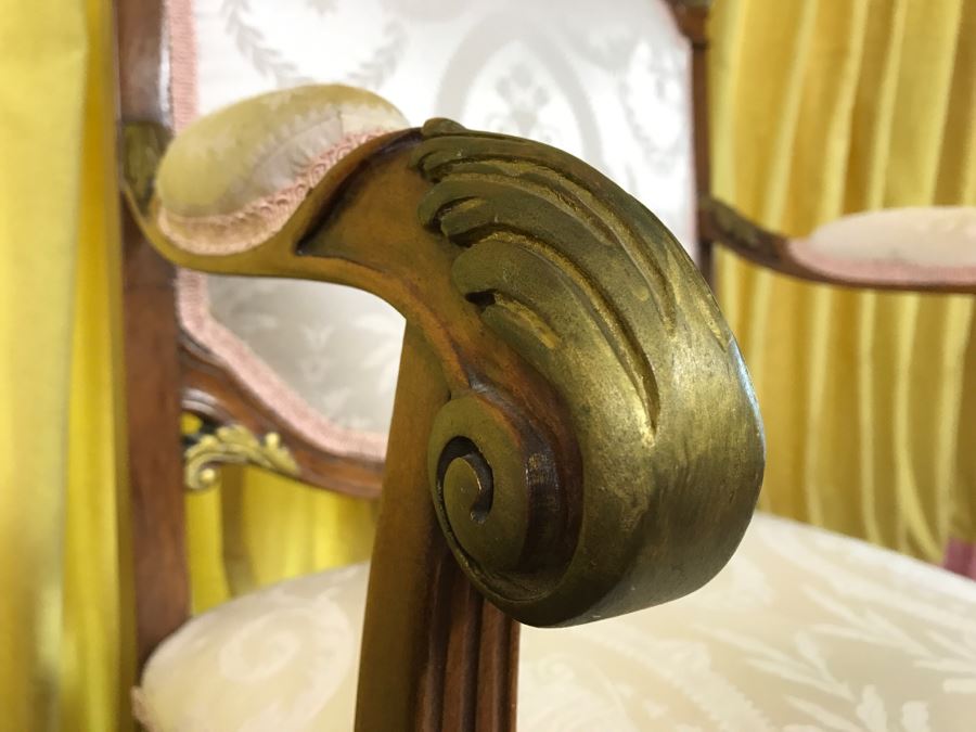 Stunning Italian Designer Wooden Bench And Armchair With Gilt Wood Carvings And Bronze Mounts [Photo 14]