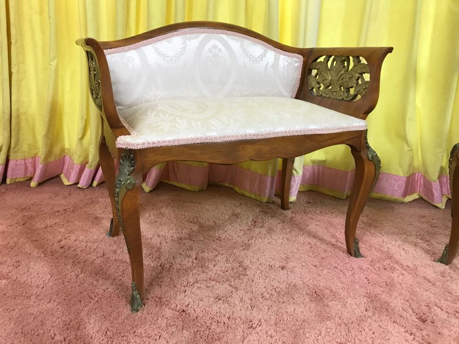 Stunning Italian Designer Wooden Bench And Armchair With Gilt Wood Carvings And Bronze Mounts [Photo 6]