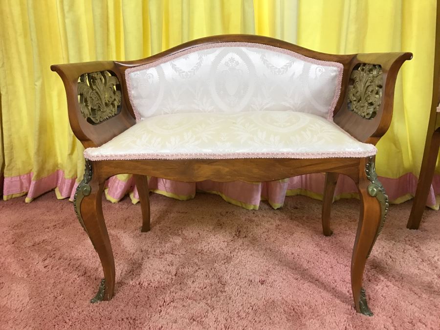 Stunning Italian Designer Wooden Bench And Armchair With Gilt Wood Carvings And Bronze Mounts [Photo 4]