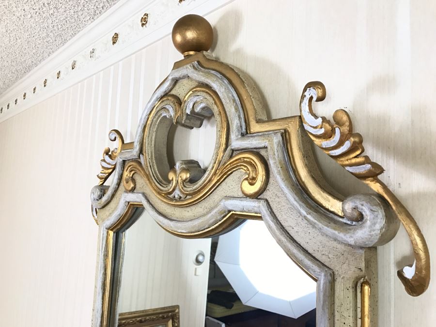 Vintage 1969 Campanile By Drexel Furniture Chest Of Drawers Dresser White With Gilt Wood Accents And Stunning Mirror [Photo 3]