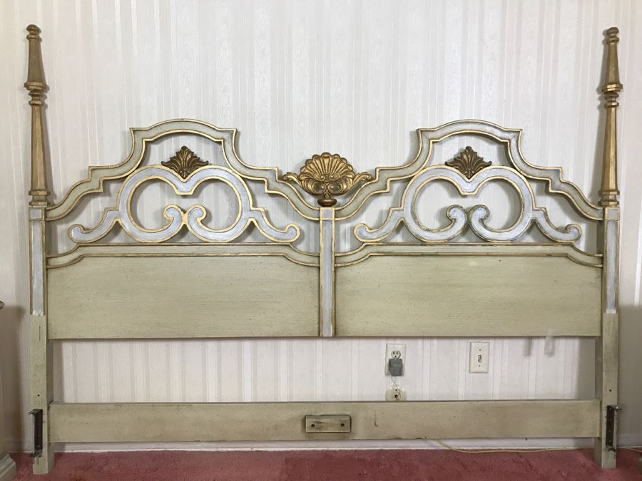 Vintage 1969 Campanile By Drexel Furniture King Size Headboard White With Gilt Wood Accents [Photo 2]