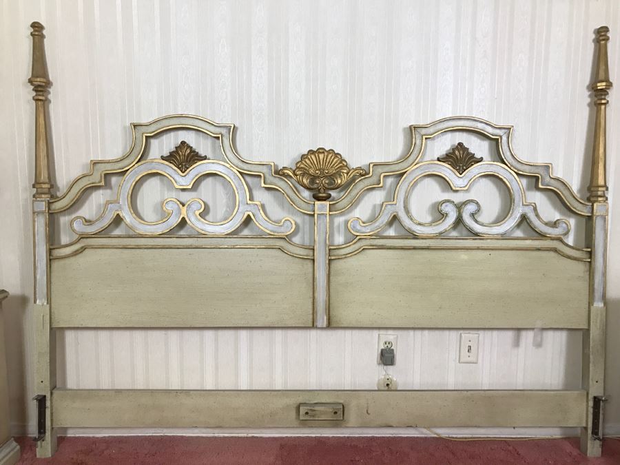 Vintage 1969 Campanile By Drexel Furniture King Size Headboard White With Gilt Wood Accents [Photo 1]