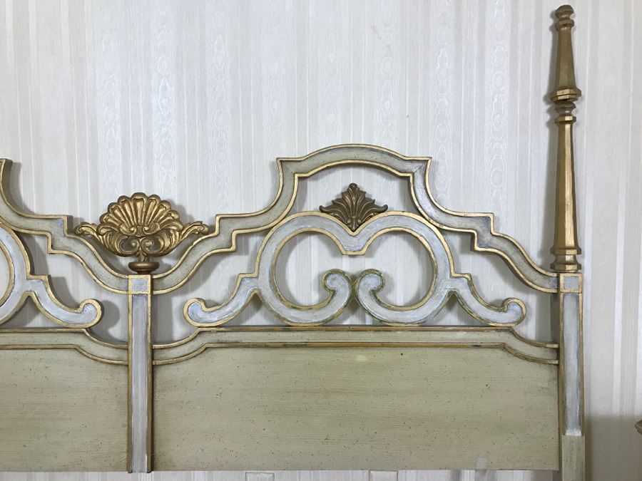Vintage 1969 Campanile By Drexel Furniture King Size Headboard White With Gilt Wood Accents [Photo 6]