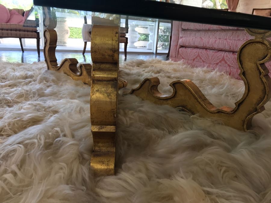 Gilt Carved Wood Coffee Table With Glass Top [Photo 8]