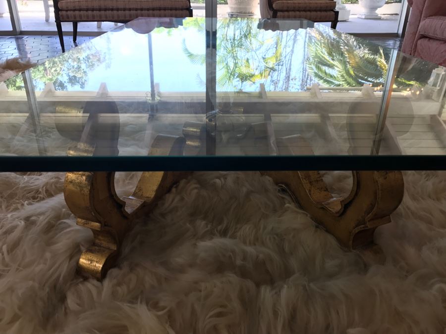 Gilt Carved Wood Coffee Table With Glass Top [Photo 6]