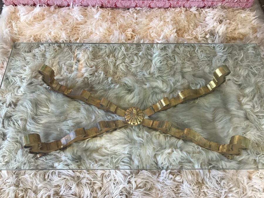 Gilt Carved Wood Coffee Table With Glass Top [Photo 3]
