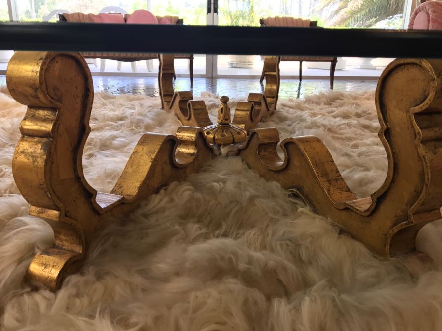 Gilt Carved Wood Coffee Table With Glass Top [Photo 7]