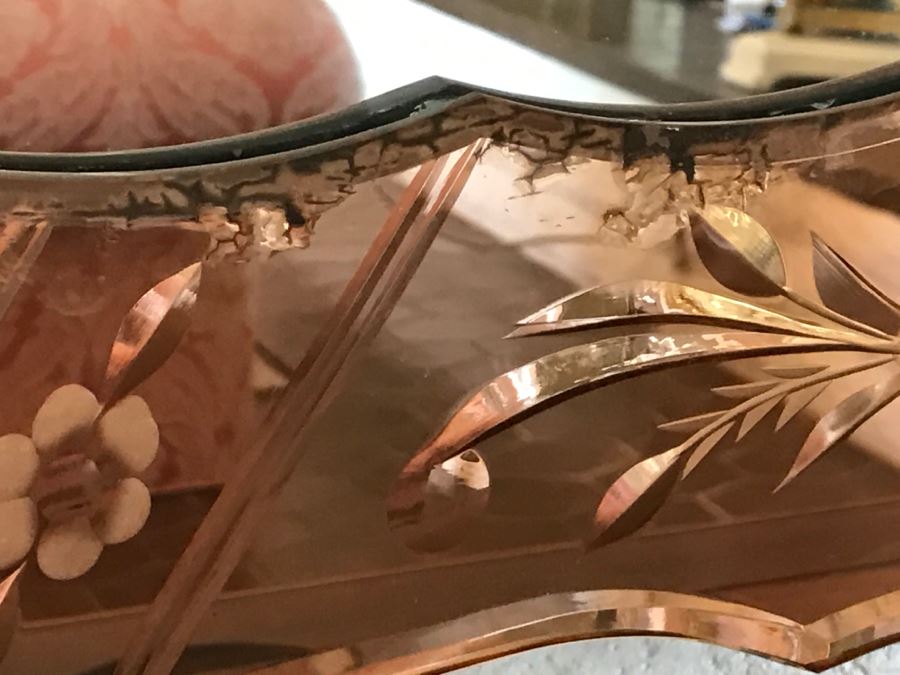 Stunning Vintage Designer Venetian Etched Glass Mirror Light Pink [Photo 5]