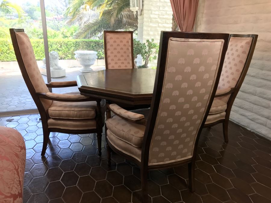 Vintage Pedestal Gaming Table With Four High Back Armchairs By Salem House