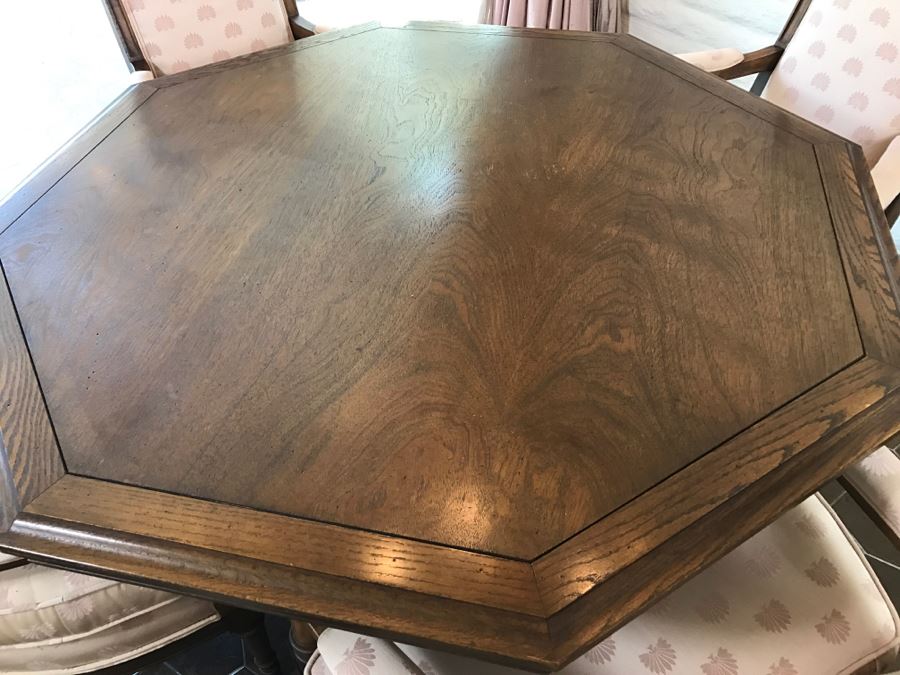 Vintage Pedestal Gaming Table With Four High Back Armchairs By Salem House [Photo 9]