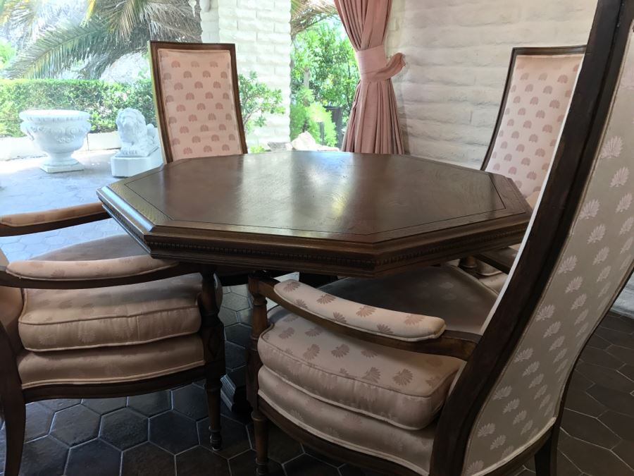 Vintage Pedestal Gaming Table With Four High Back Armchairs By Salem House [Photo 7]