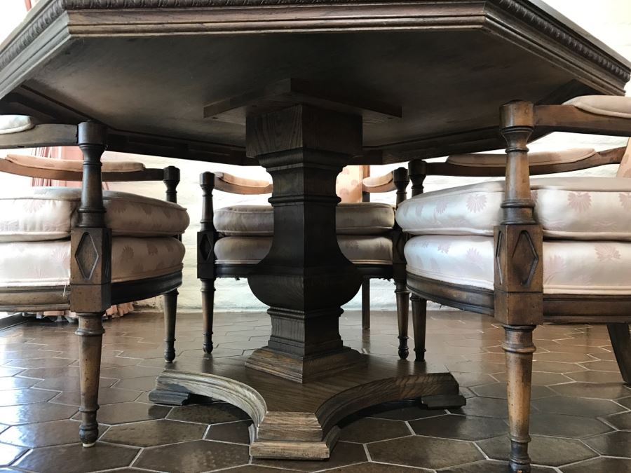 Vintage Pedestal Gaming Table With Four High Back Armchairs By Salem House [Photo 2]