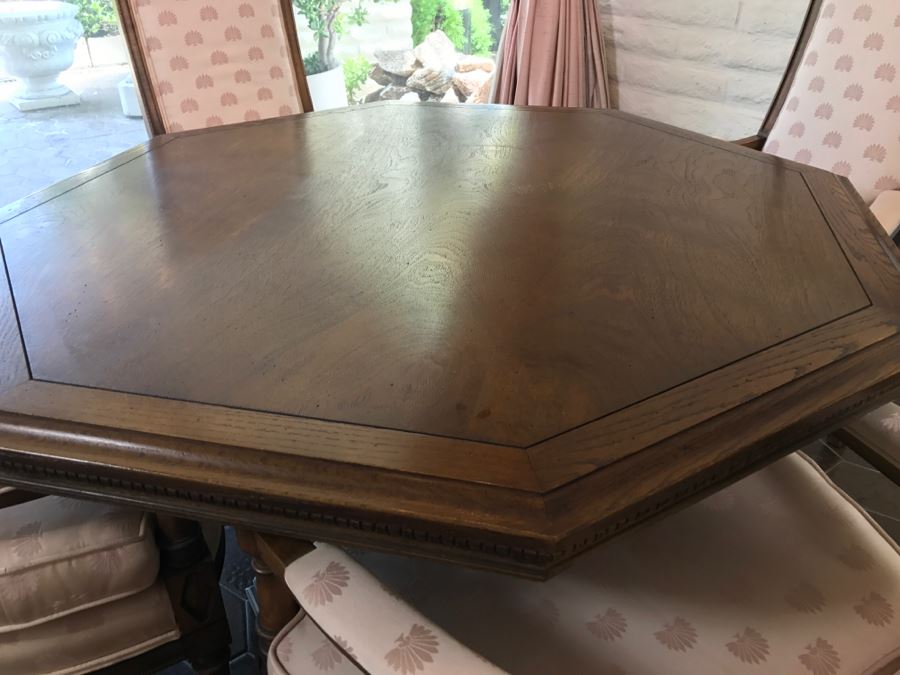 Vintage Pedestal Gaming Table With Four High Back Armchairs By Salem House [Photo 8]