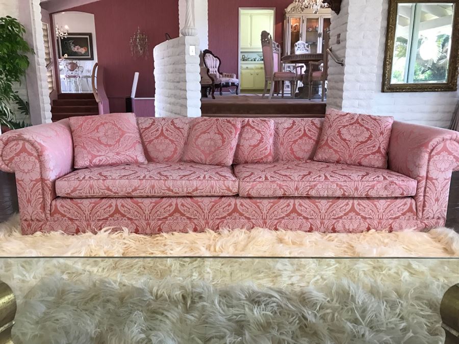 Pink Designer Sofa With Matching Throw Pillows