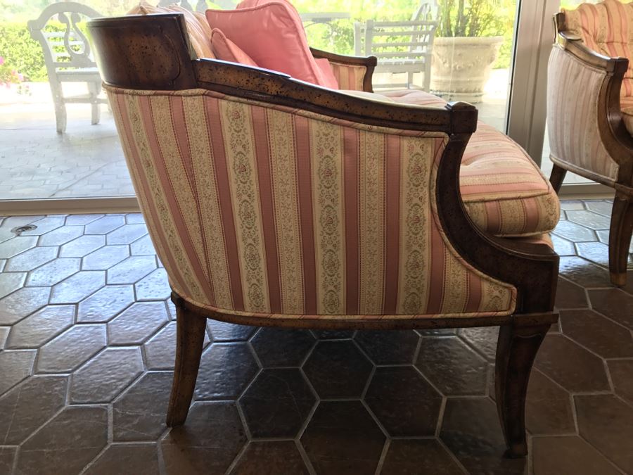 Designer Wooden Upholstered Settee Sofa With Armchair And Throw Pillows [Photo 12]