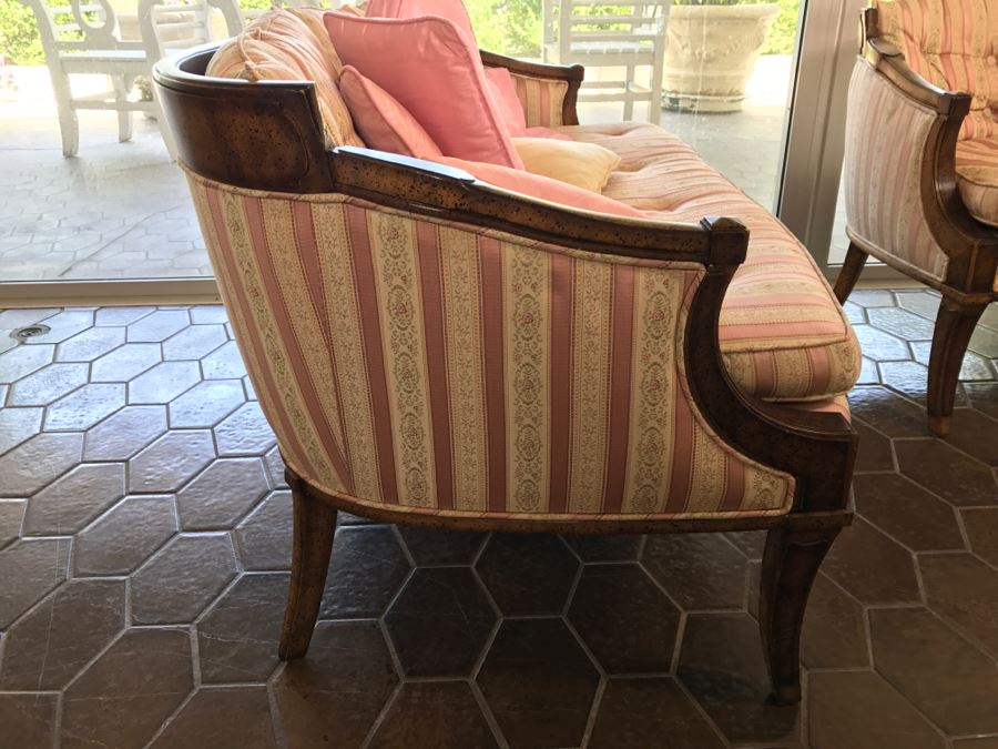 Designer Wooden Upholstered Settee Sofa With Armchair And Throw Pillows [Photo 11]