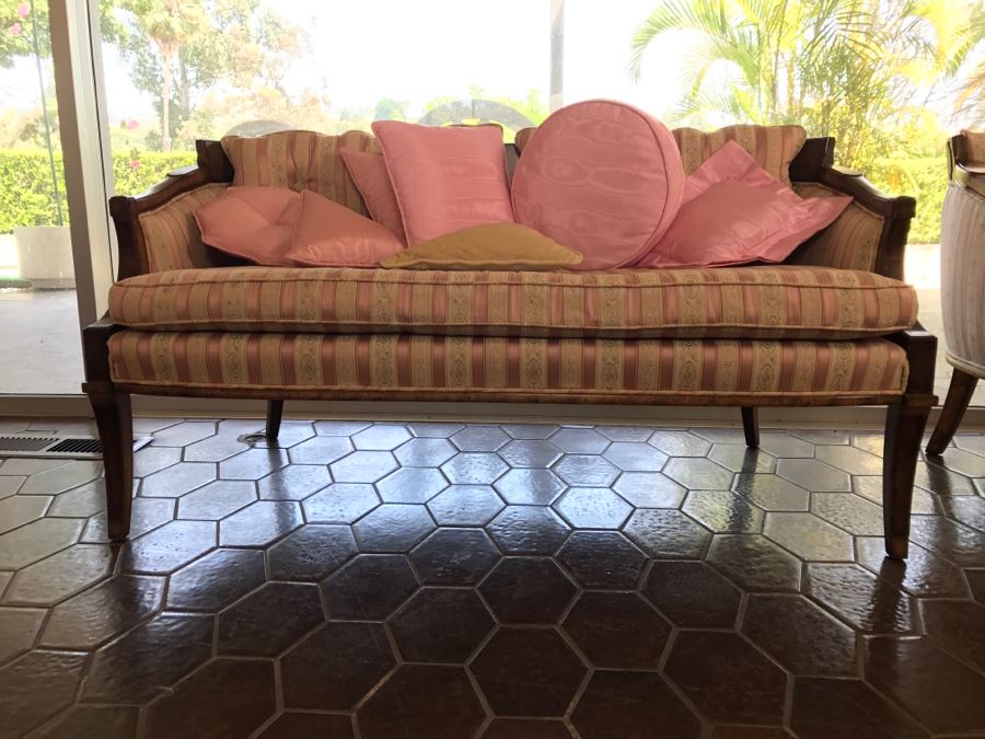 Designer Wooden Upholstered Settee Sofa With Armchair And Throw Pillows [Photo 4]