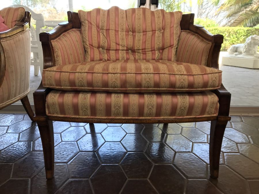 Designer Wooden Upholstered Settee Sofa With Armchair And Throw Pillows [Photo 5]