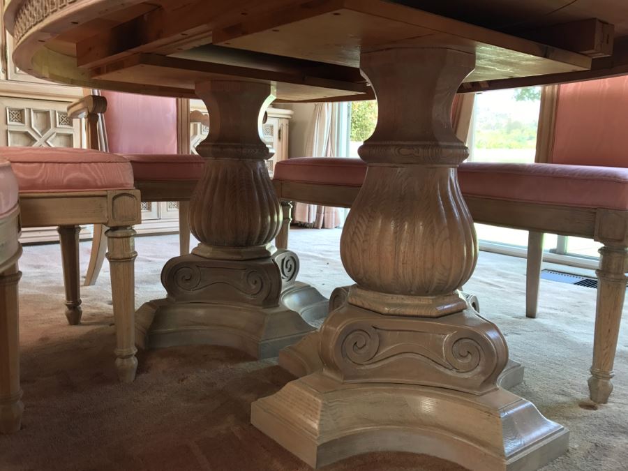 Stunning Double Pedestal Dining Table With Six Heavy Solid Chairs And Two Leaves [Photo 10]